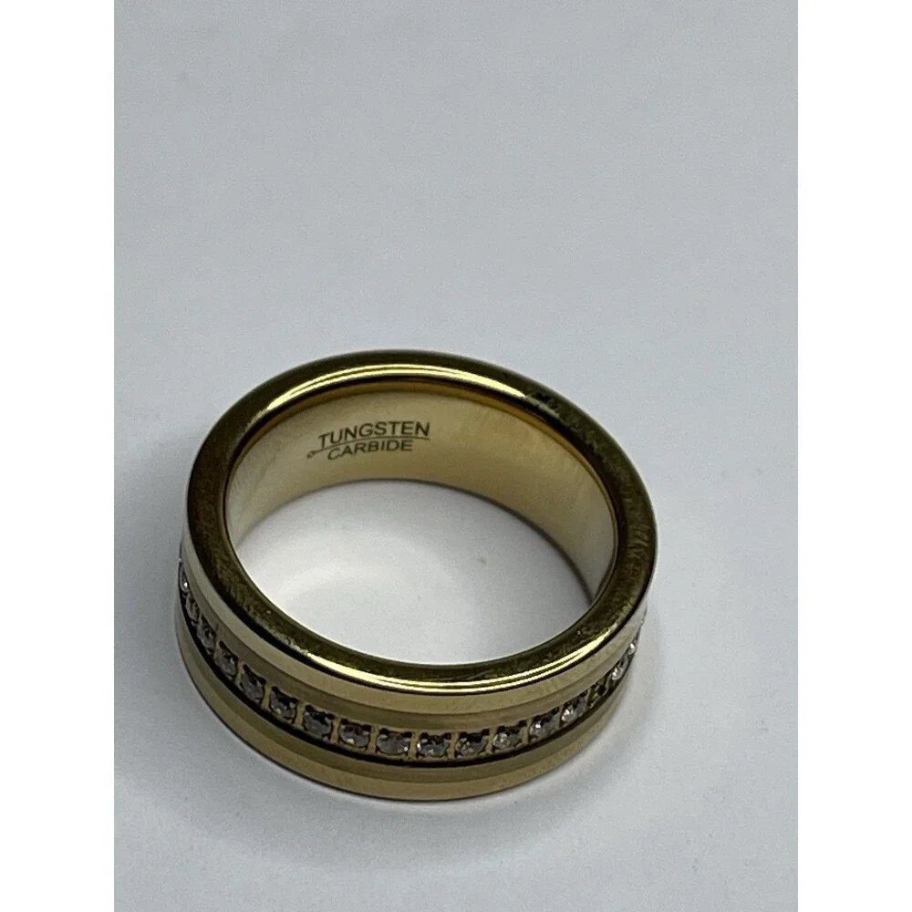 Wedding Eternity Band Gold Tungsten Carbide Cubic Zirconia 8mm Ring Size 9 FLAW